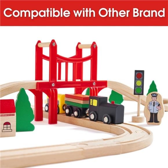 Wooden Train Set for Toddler - 39 Pcs- with Wooden Tracks fits Thomas, fits Brio - Picture 2 of 7